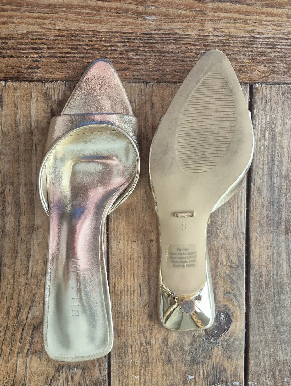Billini Metallic Gold Slide Stiletto Heel - Women's Dress Sandal Heel - Size 8